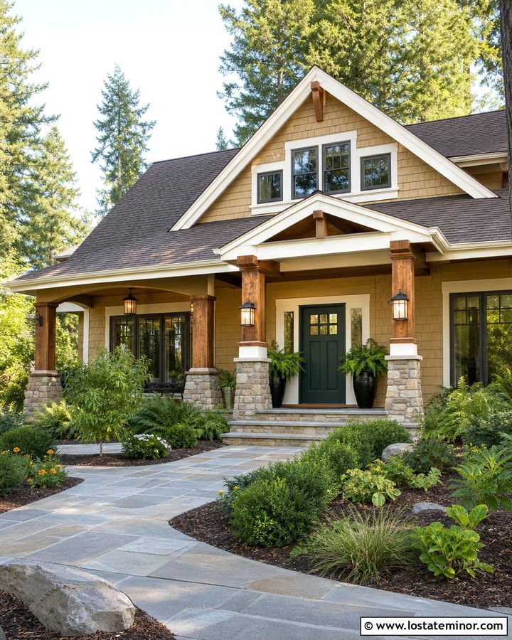 Tan House With Dark Green Front Door - 30 Tan House Design With Front Door Ideas