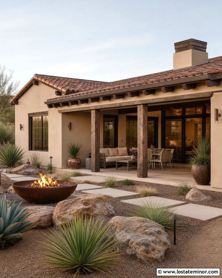 Tan House With Desert Backyard - 30 Tan House Design With Backyard Ideas