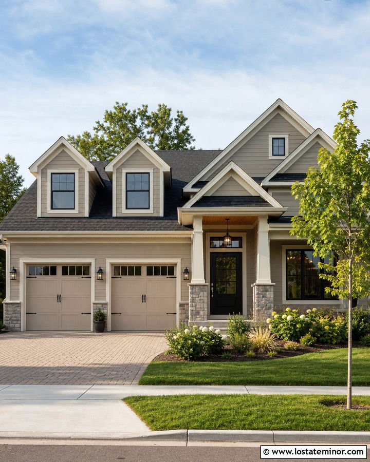 Tan House With Dormers Over Garage - 30 Tan House Design With Dormers Ideas