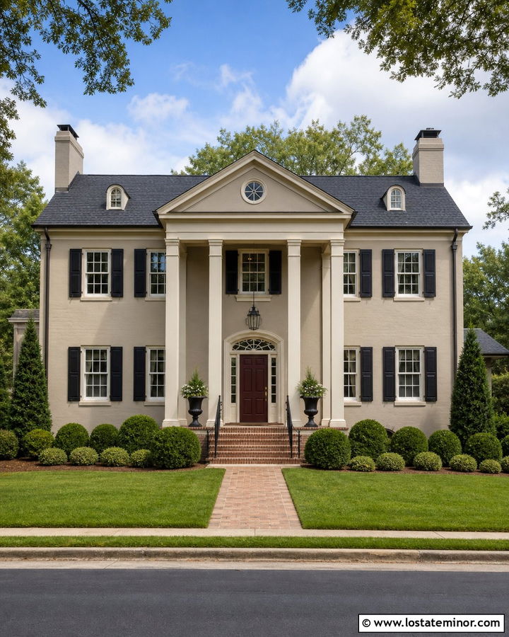 Tan House With Double Column Portico - 30 Tan House Design With Portico Ideas