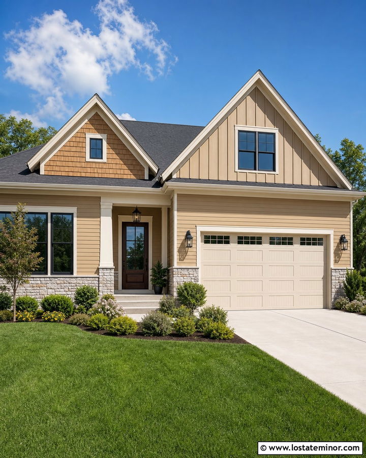 Tan House With Double Front Gables - 30 Tan House Design With Gables Ideas