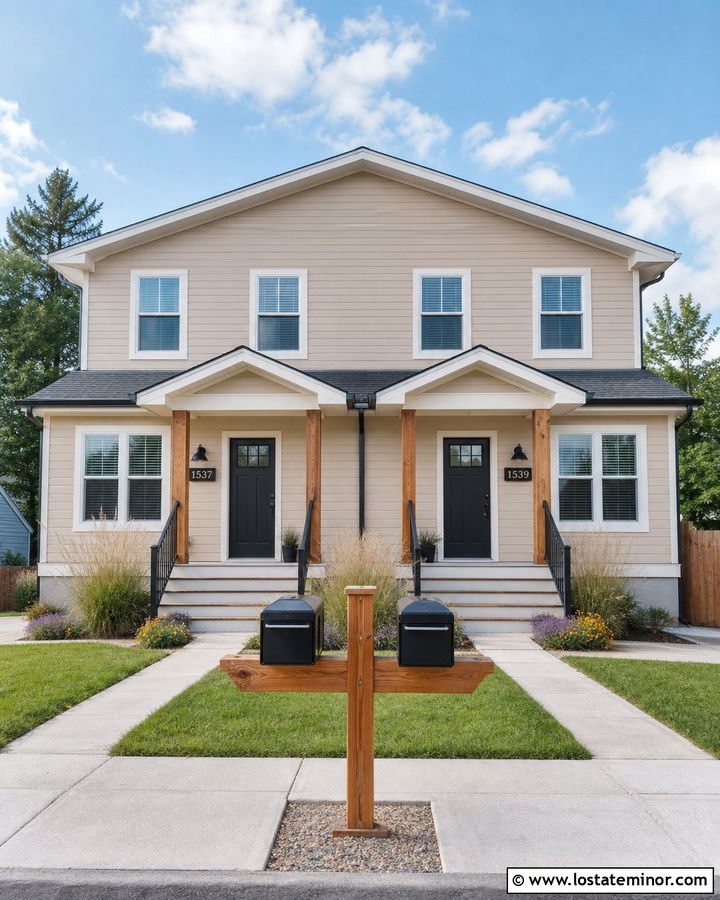 Tan House With Double Mailbox Post - 30 Tan House Design With Mailbox Ideas