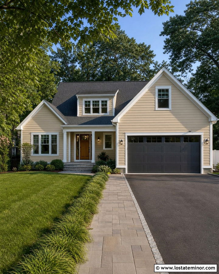 Tan House With Driveway Side Walkway - 30 Tan House Design With Walkway Ideas
