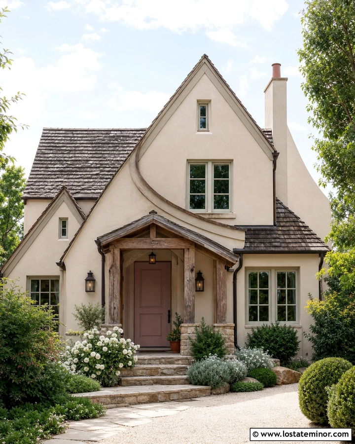 Tan House With Dusty Rose Front Door - 30 Tan House Design With Front Door Ideas