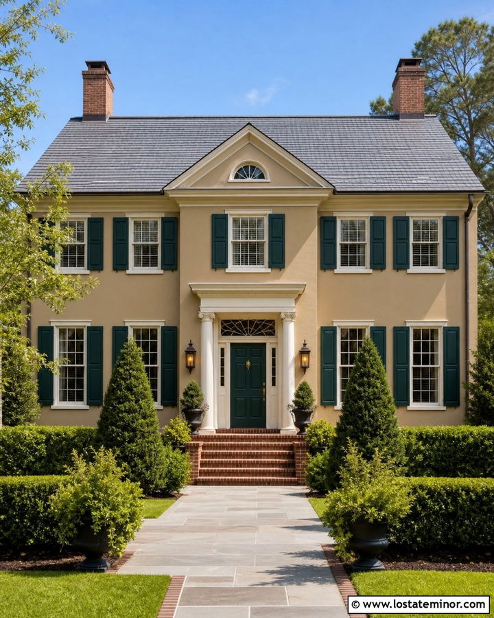 Tan House With Emerald Green Front Door - 30 Tan House Design With Front Door Ideas