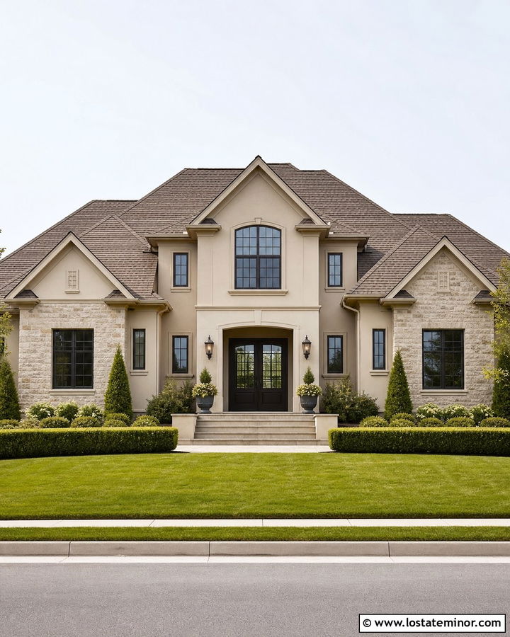 Tan House With Espresso Front Door - 30 Tan House Design With Front Door Ideas