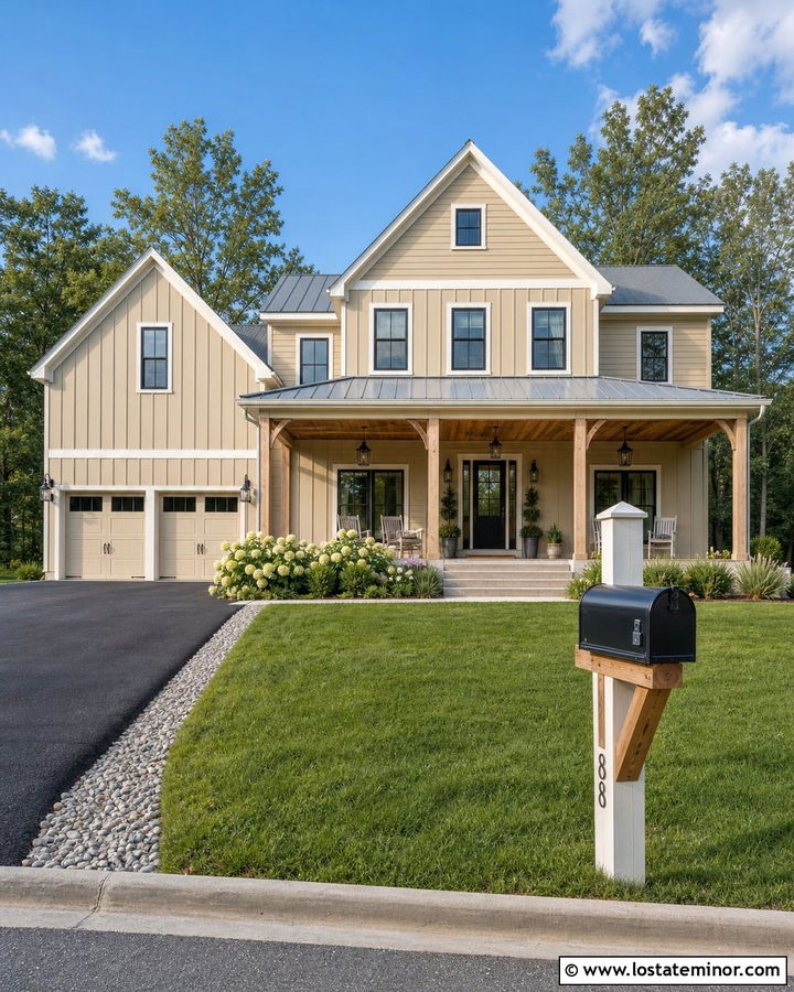 Tan House With Farmhouse Mailbox - 30 Tan House Design With Mailbox Ideas