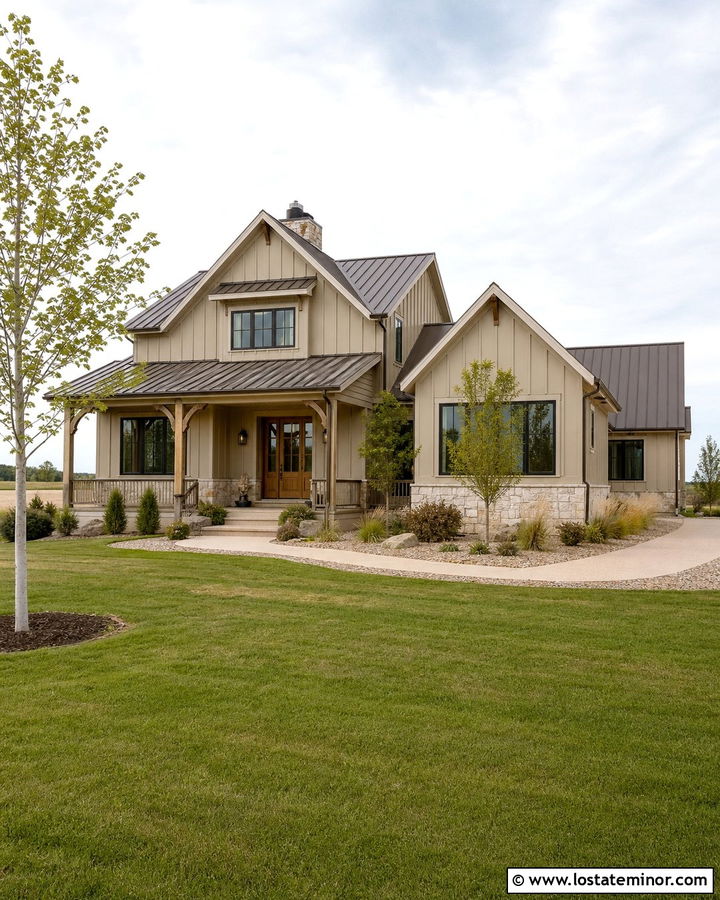 Tan House With Farmhouse Window Frames - 30 Tan House Design With Window Frames Ideas