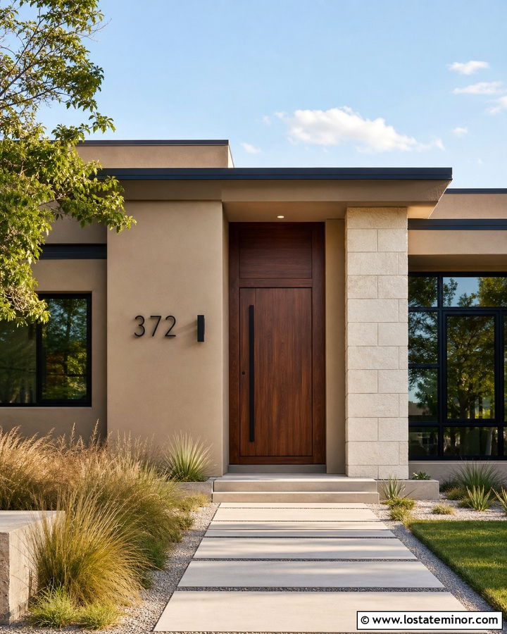 Tan House With Floating House Numbers - 30 Tan House Design With House Numbers Ideas