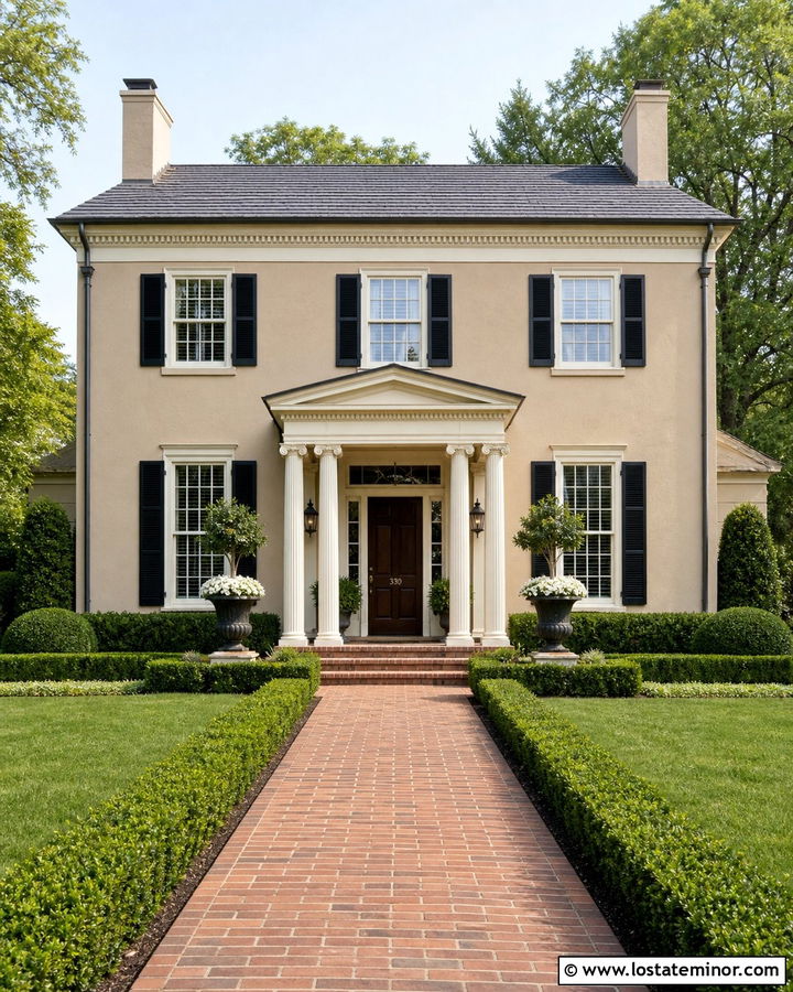 Tan House With Fluted Porch Columns - 30 Tan House Design With Porch Columns Ideas