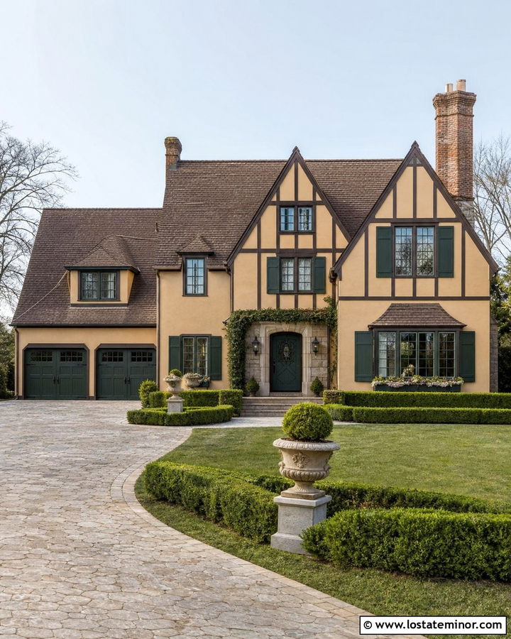 Tan House With Forest Green Trim - 30 Tan House Design With Trim Ideas