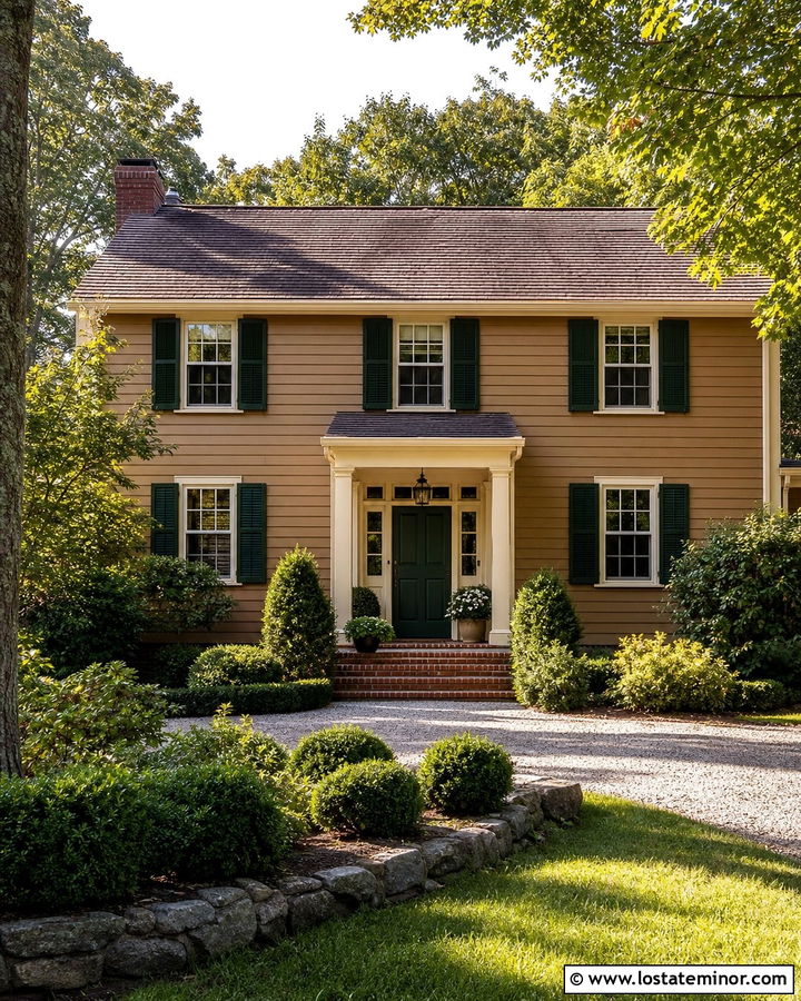 Tan House With Forest Green Window Frames - 30 Tan House Design With Window Frames Ideas