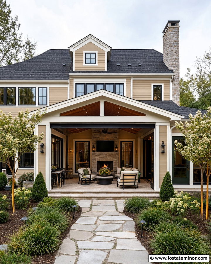 Tan House With Four Season Backyard - 30 Tan House Design With Backyard Ideas