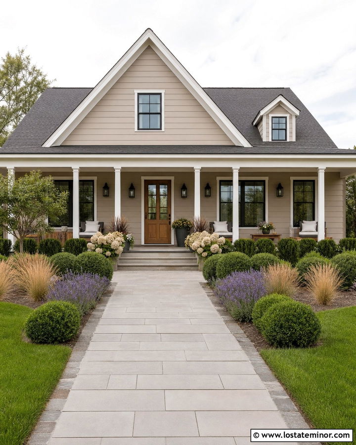 Tan House With Front Porch Landscaping - 30 Tan House Design With Landscaping Ideas