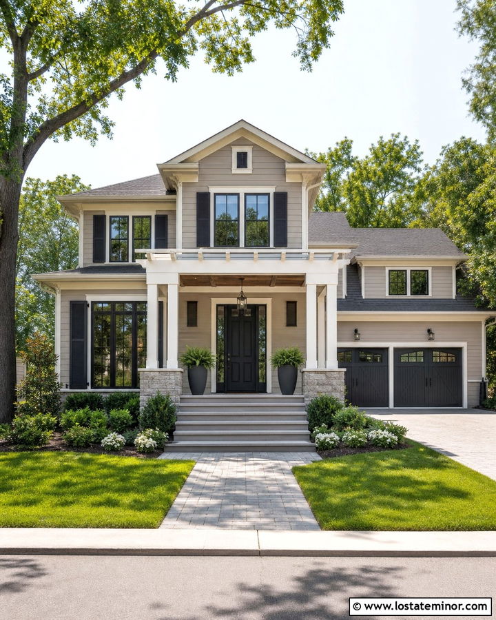 Tan House With Front Porch Pergola - 30 Tan House Design With Pergola Ideas