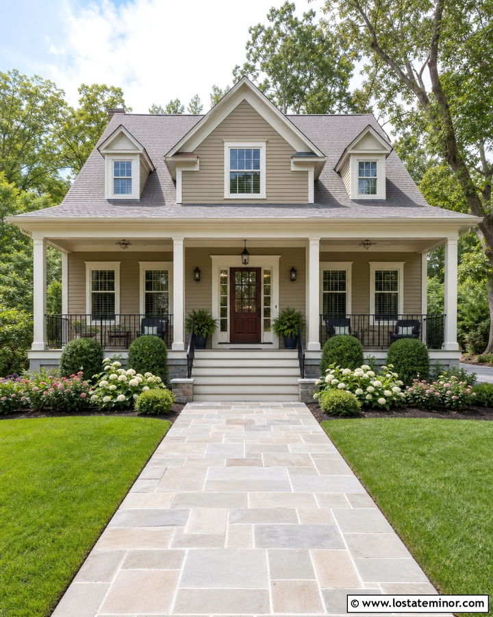 Tan House With Front Porch Walkway - 30 Tan House Design With Walkway Ideas