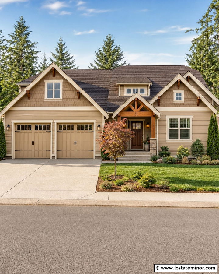 Tan House With Garage Gables - 30 Tan House Design With Gables Ideas