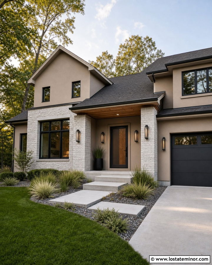 Tan House With Graphite Storm Door And Black Windows - 30 Tan House Design With Storm Door Ideas