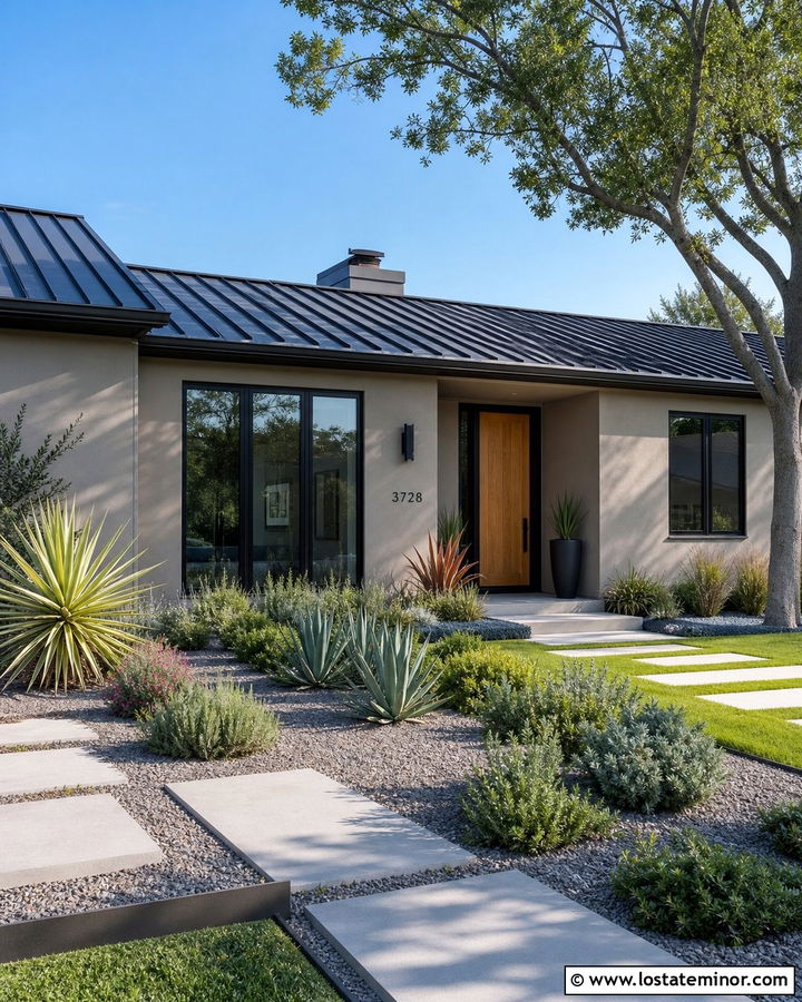Tan House With Gravel Garden Landscaping - 30 Tan House Design With Landscaping Ideas