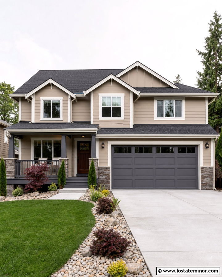Tan House With Gray Composite Railings - 30 Tan House Design With Railings Ideas