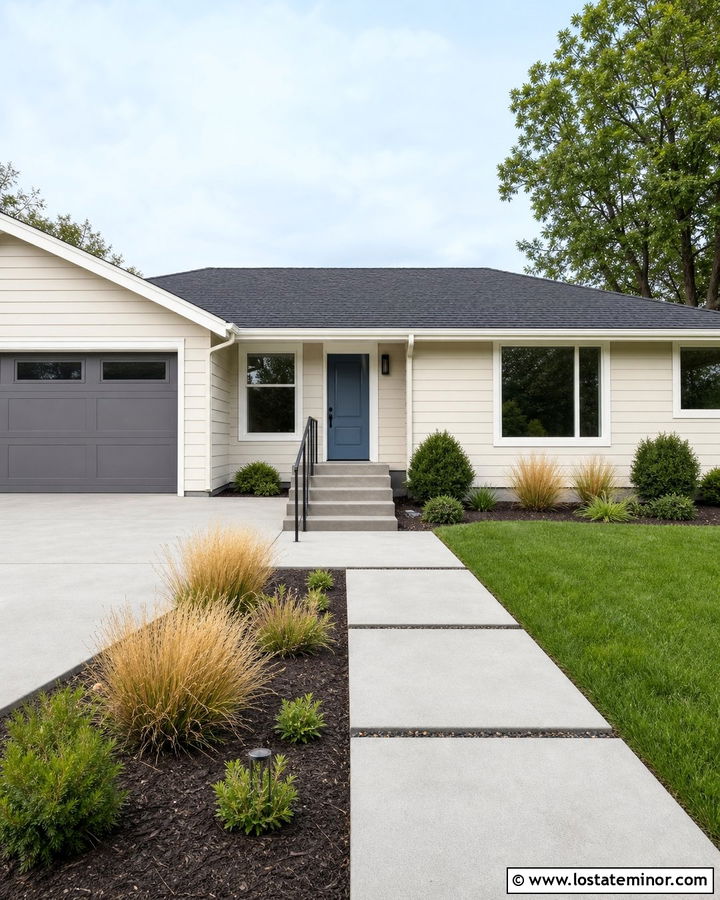 Tan House With Gray Concrete Steps - 30 Tan House Design With Steps Ideas