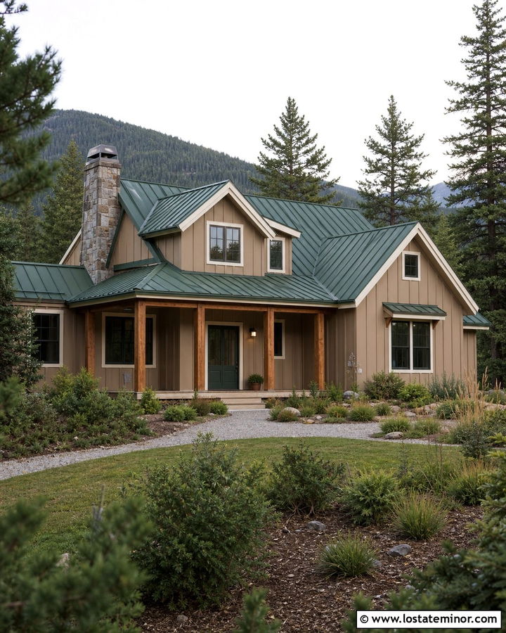 Tan House With Green Metal Roof - 30 Tan House Design With Roof Ideas