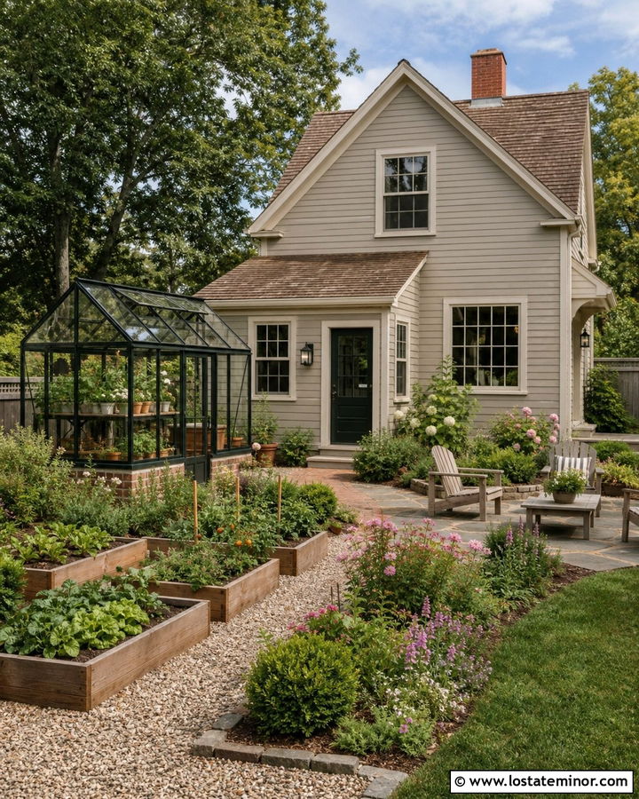 Tan House With Greenhouse Garden - 30 Tan House Design With Backyard Ideas