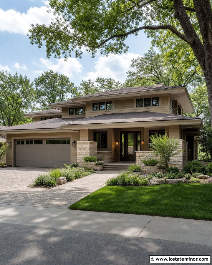Tan House With Greige Trim - 30 Tan House Design With Accents Ideas