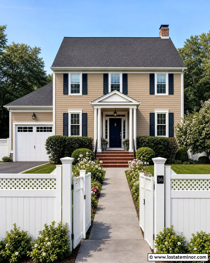 Tan House With Horizontal Wood Fence - 30 Tan House Design With Fence Ideas