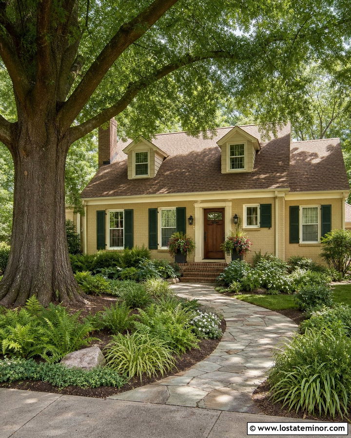 Tan House With Large Shade Tree Landscaping - 30 Tan House Design With Landscaping Ideas