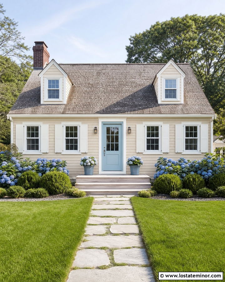 Tan House With Light Blue Front Door - 30 Tan House Design With Front Door Ideas