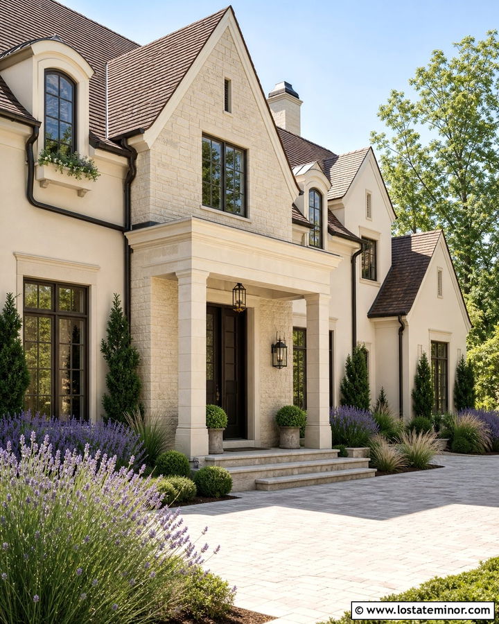 Tan House With Limestone Gables - 30 Tan House Design With Gables Ideas