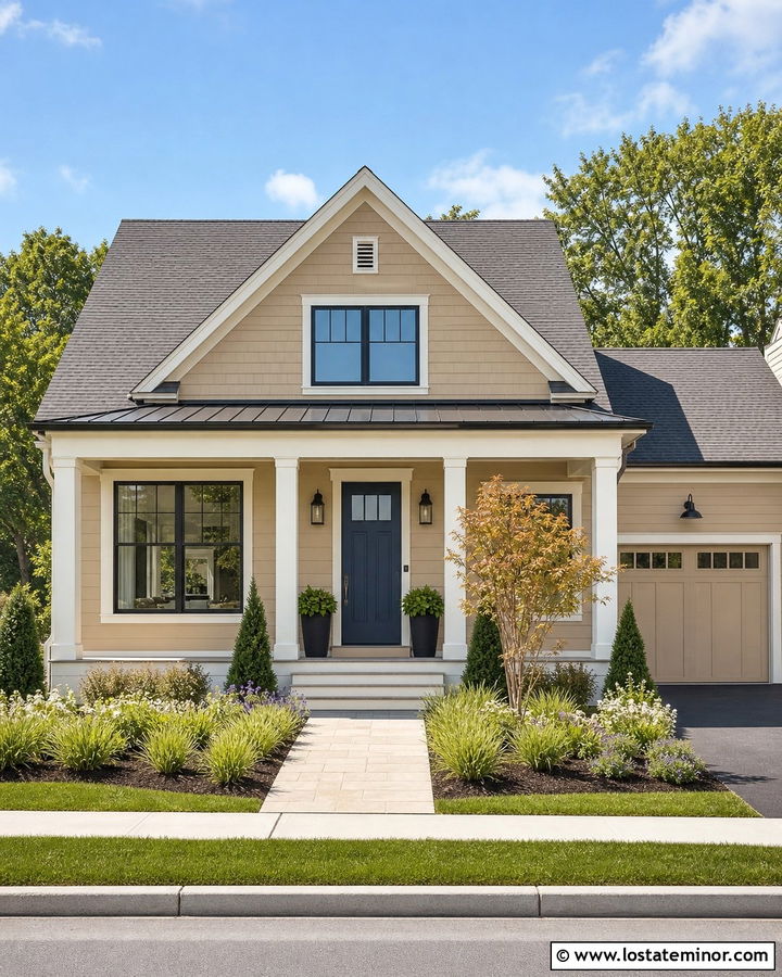 Tan House With Low Maintenance Front Yard - 30 Tan House Design With Landscaping Ideas