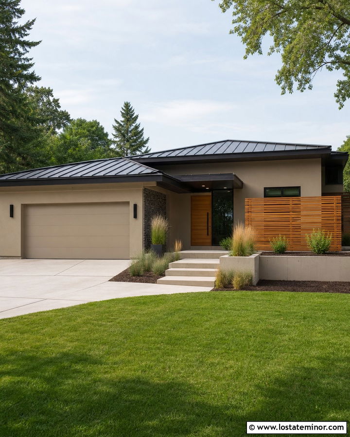 Tan House With Low Slope Metal Roof - 30 Tan House Design With Roof Ideas