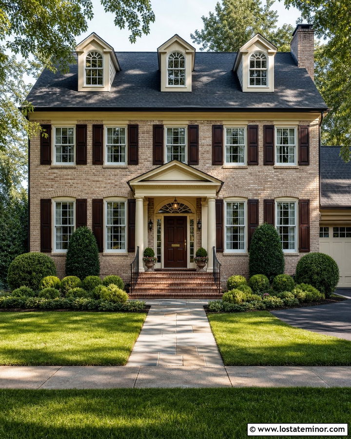 Tan House With Mahogany Door And Shutters - 30 Tan House Design With Accents Ideas
