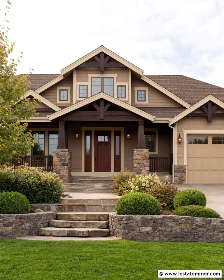 Tan House With Mahogany Front Door - 30 Tan House Design With Front Door Ideas