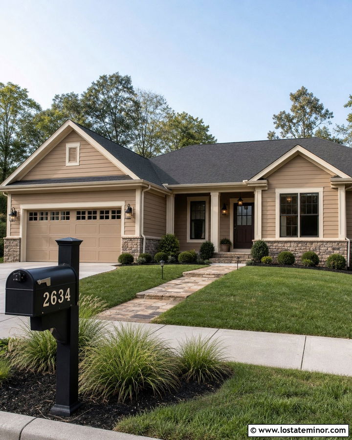 Tan House With Mailbox And House Numbers - 30 Tan House Design With Mailbox Ideas