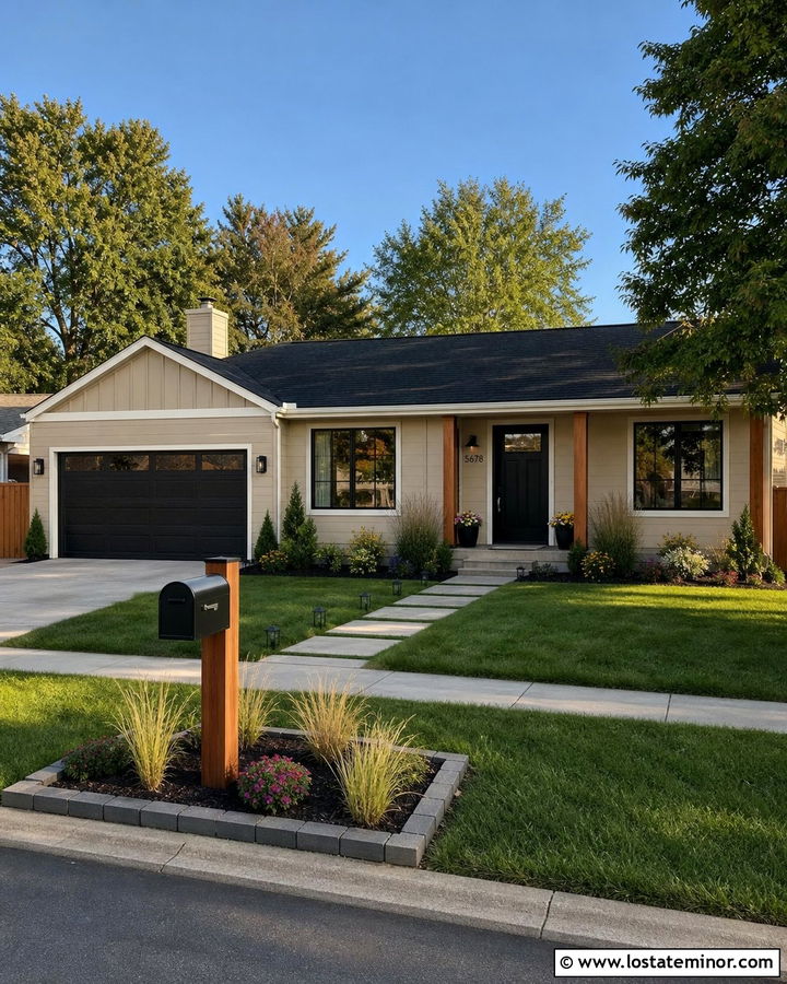 Tan House With Mailbox And Paver Border - 30 Tan House Design With Mailbox Ideas