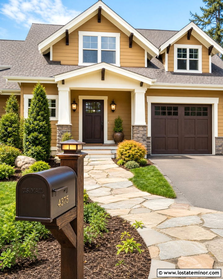 Tan House With Mailbox And Solar Light - 30 Tan House Design With Mailbox Ideas