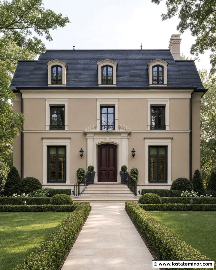 Tan House With Mansard Slate Roof - 30 Tan House Design With Roof Ideas