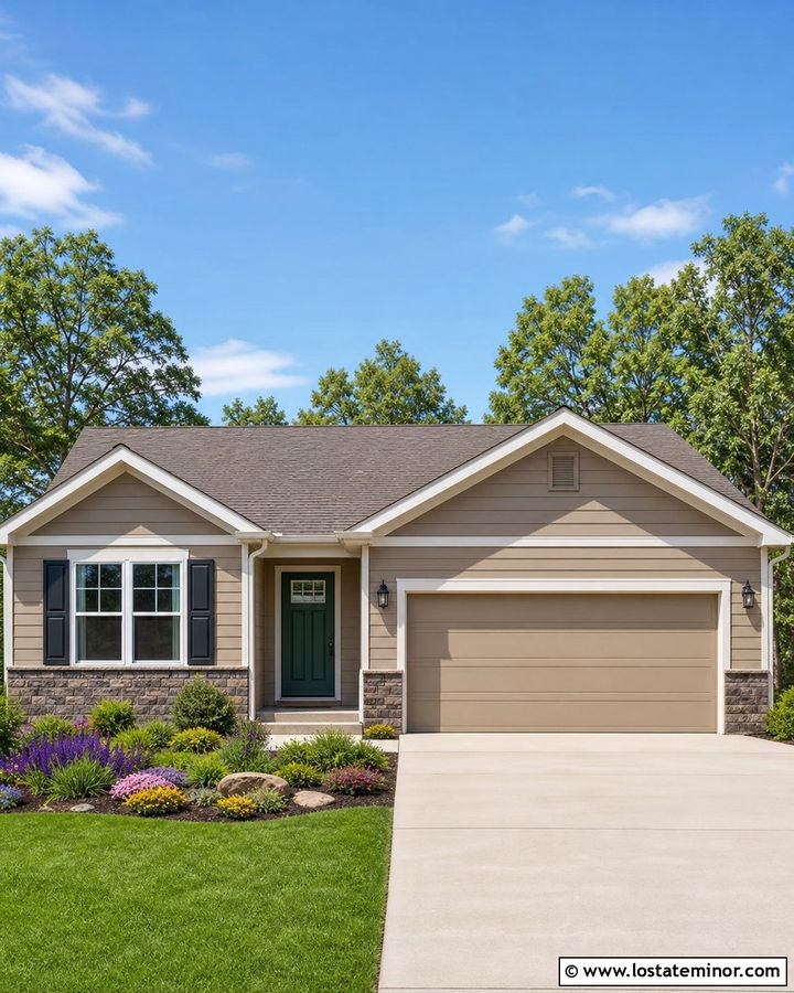 Tan House With Matching Tan Garage Door - 30 Tan House Design With Garage Door Ideas