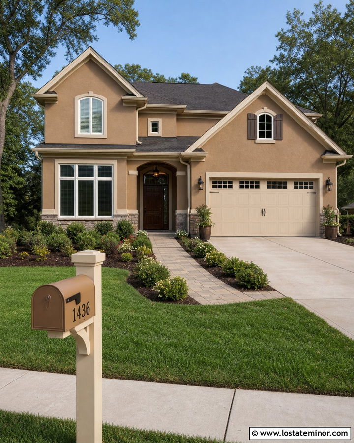 Tan House With Matching Tan Mailbox - 30 Tan House Design With Mailbox Ideas