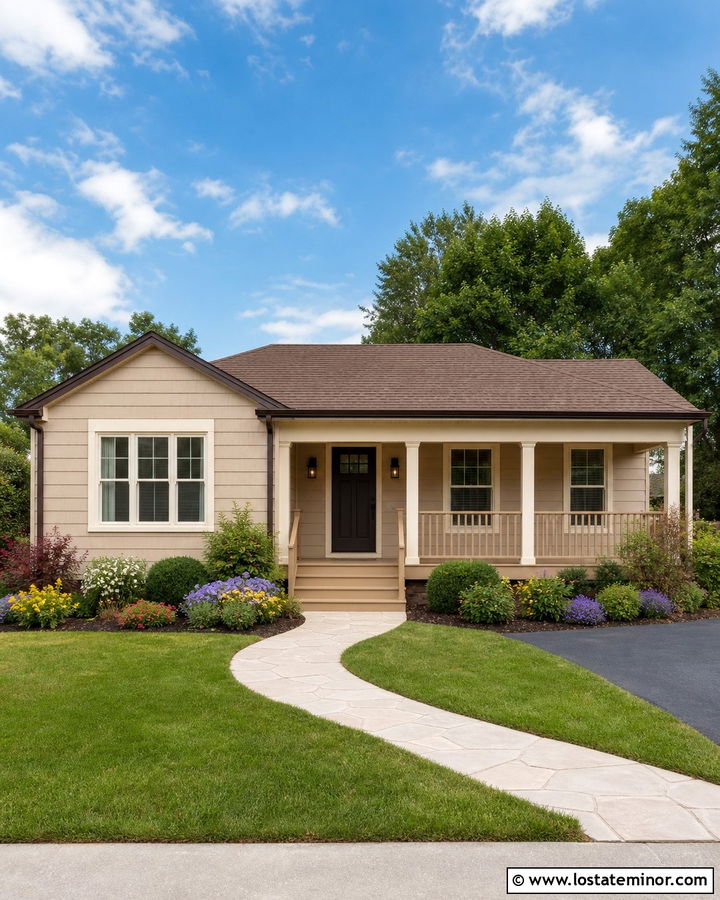 Tan House With Matching Tan Railings - 30 Tan House Design With Railings Ideas