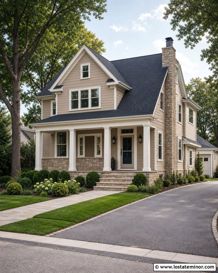 Tan House With Matching Tan Storm Door And Dark Door - 30 Tan House Design With Storm Door Ideas