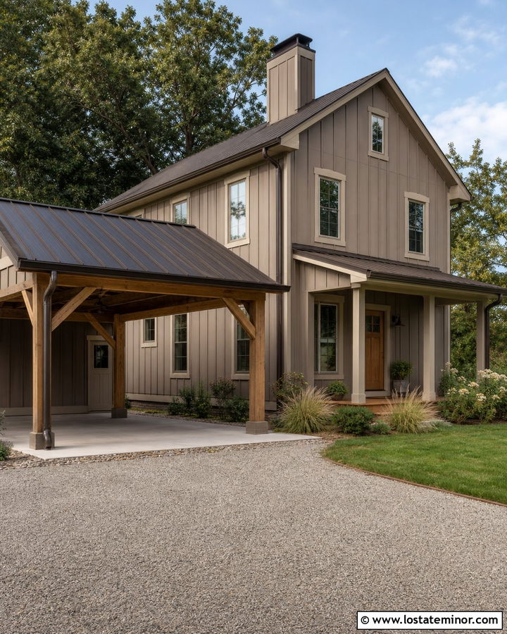Tan House With Metal Roof Carport - 30 Tan House Design With Carport Ideas