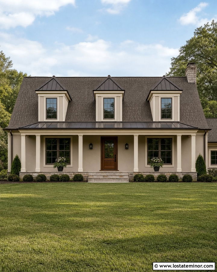 Tan House With Metal Roof Dormers - 30 Tan House Design With Dormers Ideas