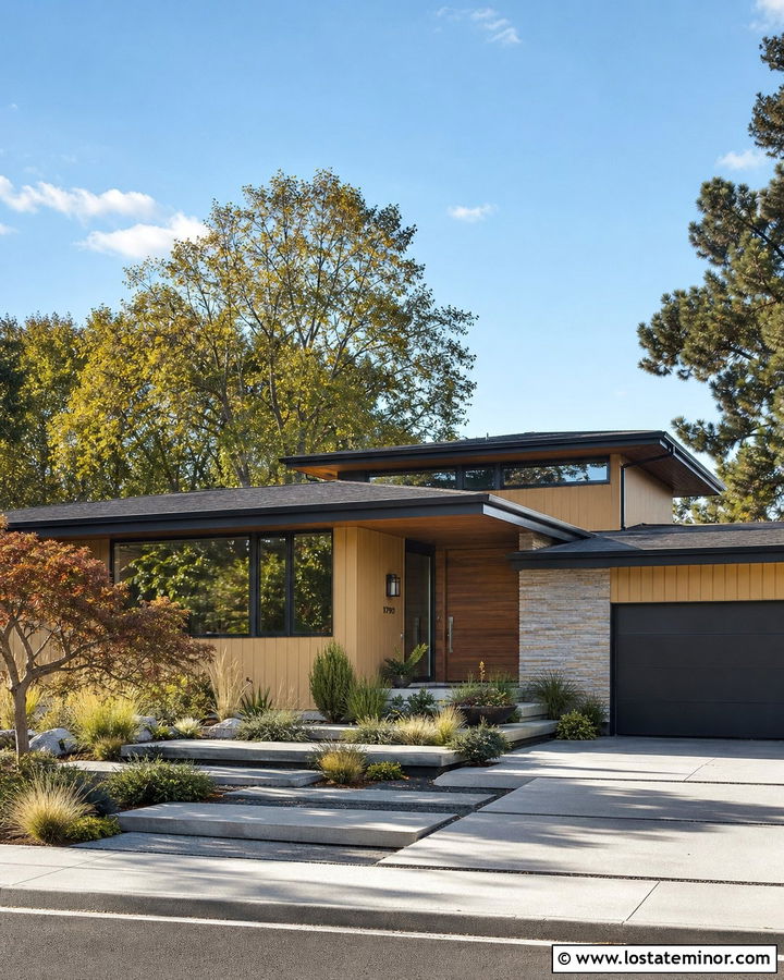 Tan House With Midcentury Window Frames - 30 Tan House Design With Window Frames Ideas