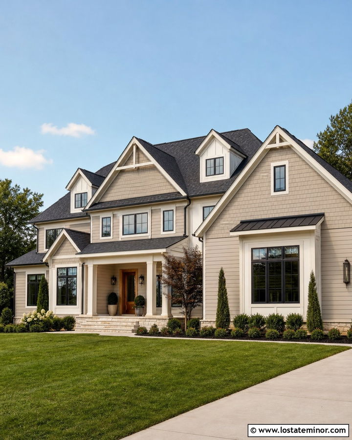 Tan House With Mixed Siding And Dormers - 30 Tan House Design With Dormers Ideas