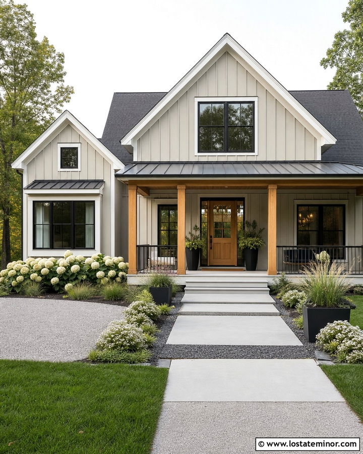 Tan House With Modern Farmhouse Railings - 30 Tan House Design With Railings Ideas