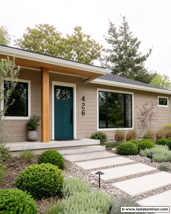 Tan House With Modern Sans Serif Numbers - 30 Tan House Design With House Numbers Ideas